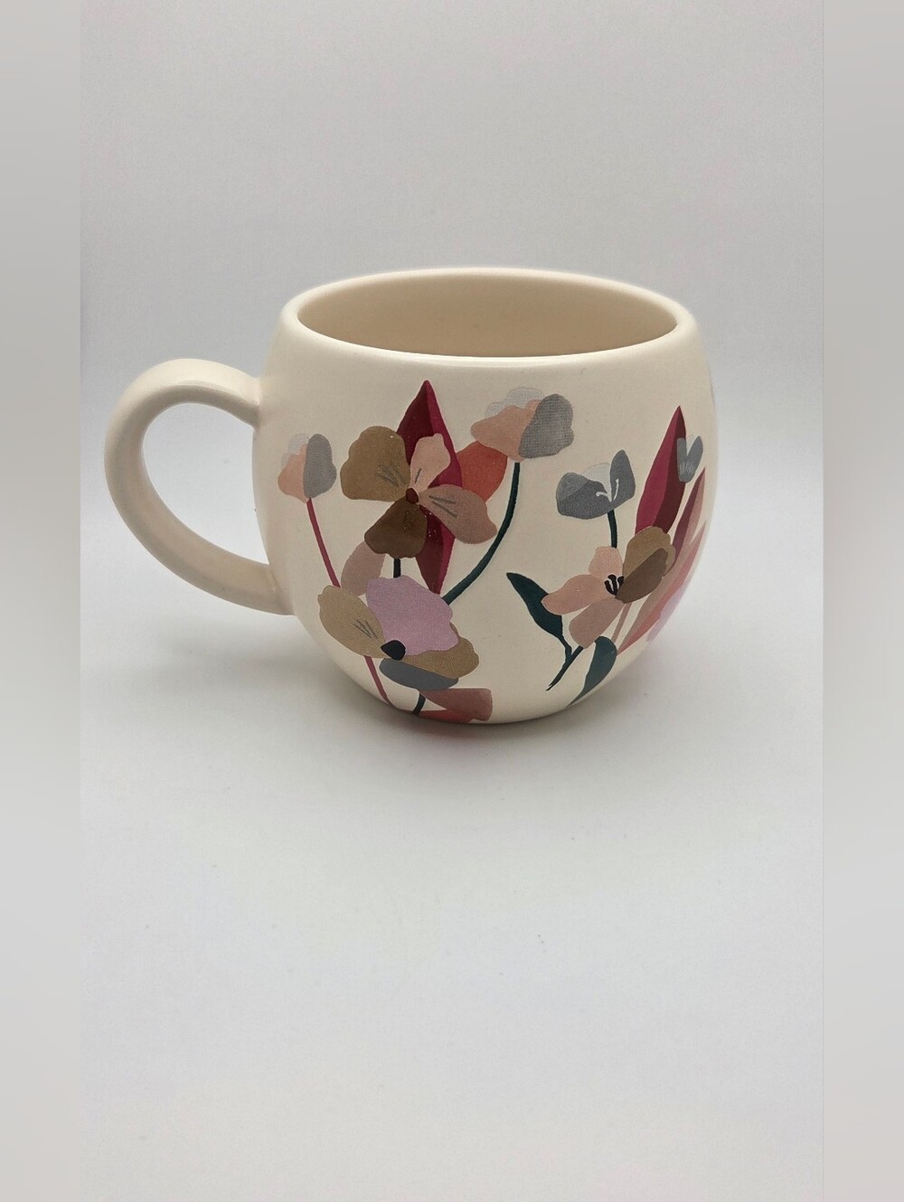 Indigo Brand Floral Ceramic Coffee Mug Oversized Floral Print Matte Stoneware